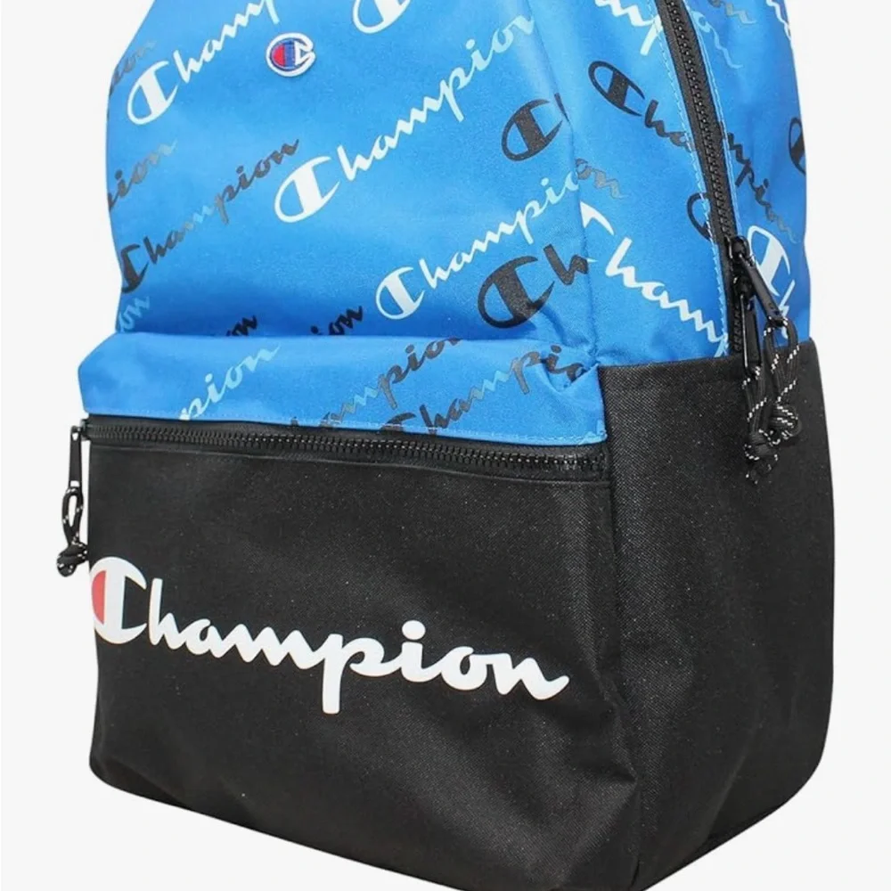 Champion Blue and Black Backpack with Bold Logo Design